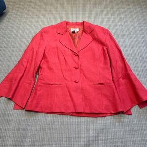 Adrianna Papell Blazer Jacket Womens Size 6 Red‎ Linen Blend Holiday Office